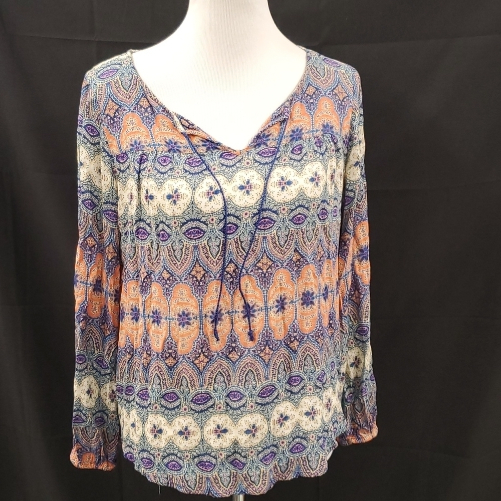 Lucky Brand Tie Up Boho Blouse SZ MD